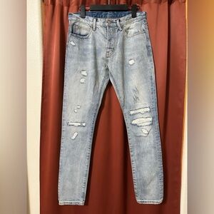 MNML Light Blue Distressed Slim Fit Jeans Mens Size 30